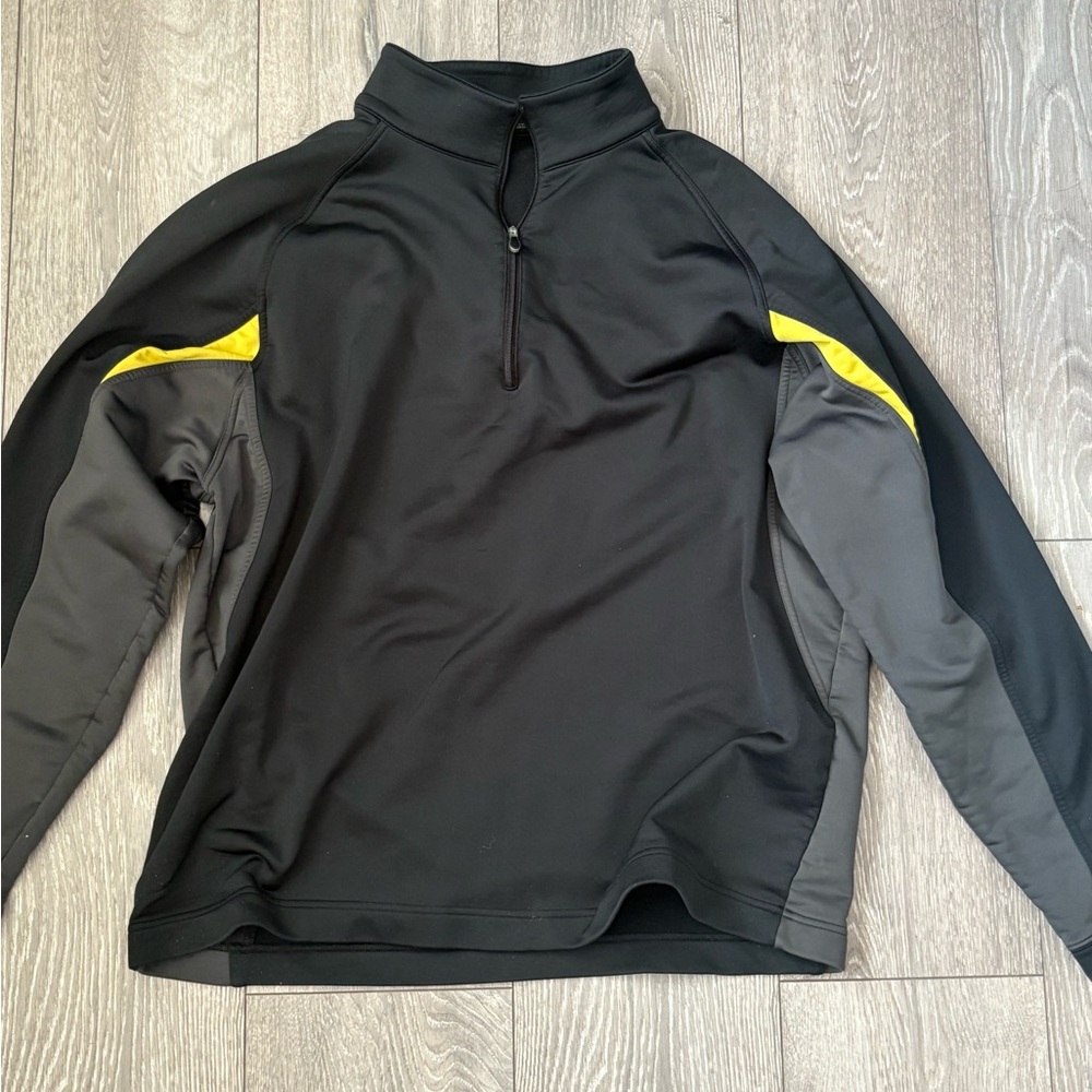 Nike Men's Black and Gray Performance Midlayer Jacket with Yellow Highlights